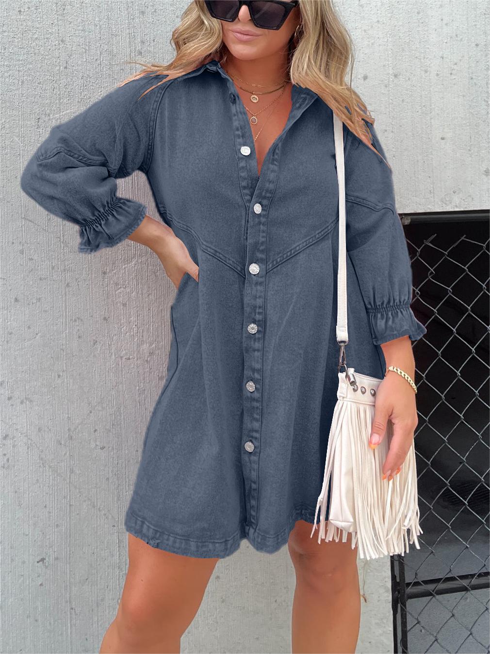 Aniek | Denim dress with puff sleeves