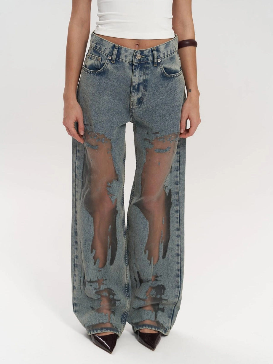 Aria | See-Through Baggy Denim Jeans