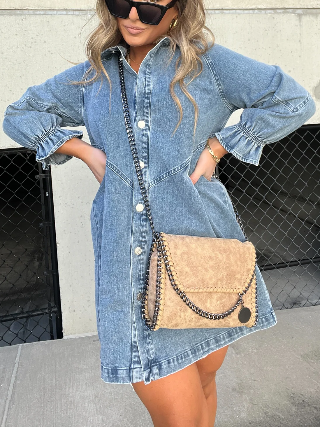 Aniek | Denim dress with puff sleeves